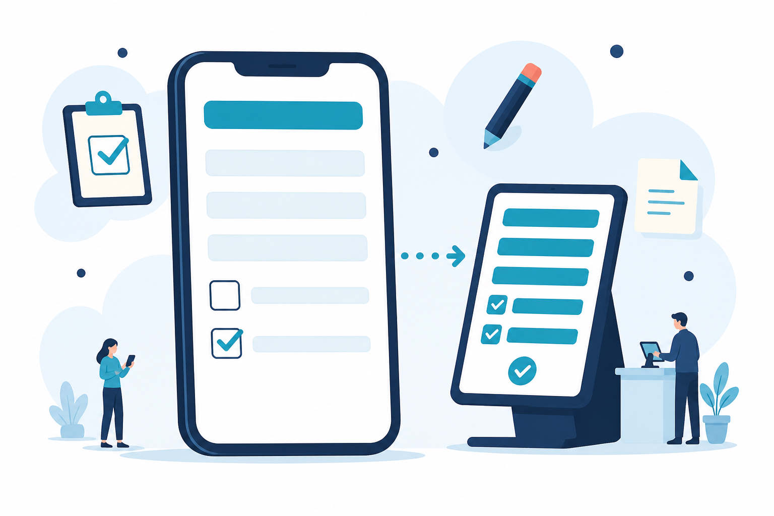 Kupac ispunjava obrazac na telefonu, a zatim osoblje pregledava odgovore